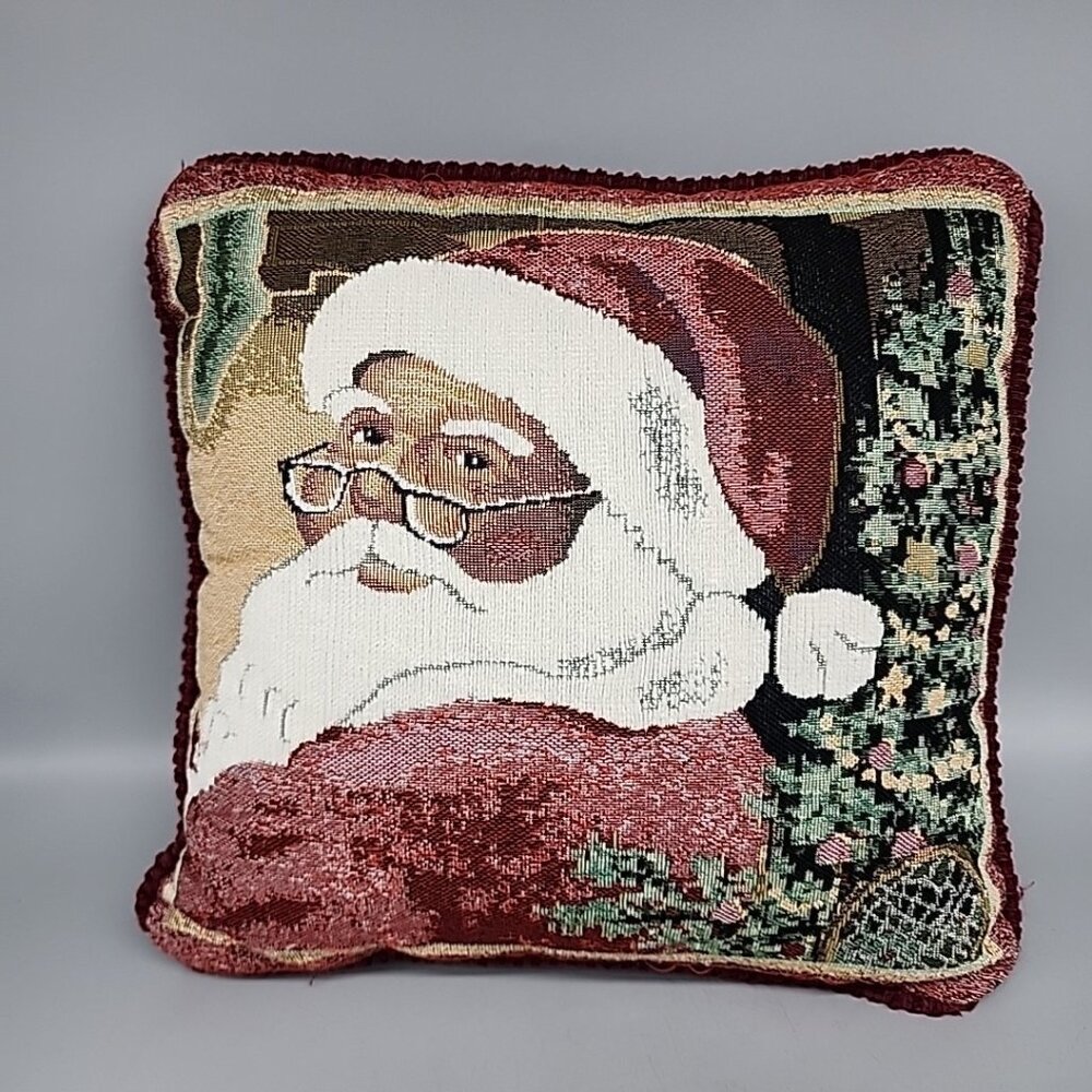 Vintage Tapestry Christmas Santa Pillow 12x12